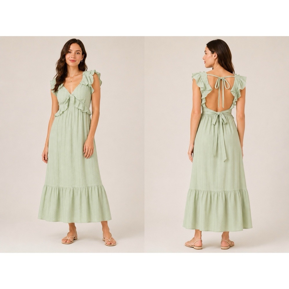 Trixxi Light Sage Green Ruffled Maxi Dress